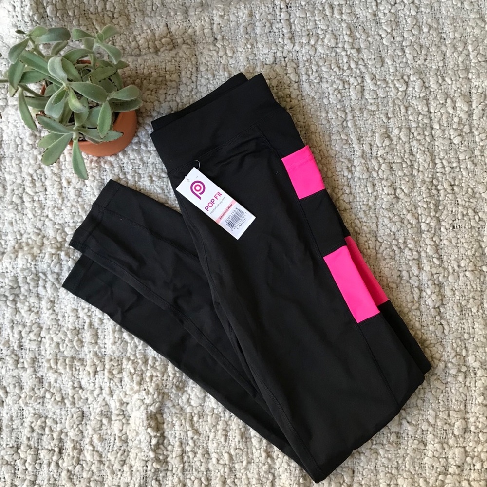 Black/pink leggings w pockets, workout/athliesure